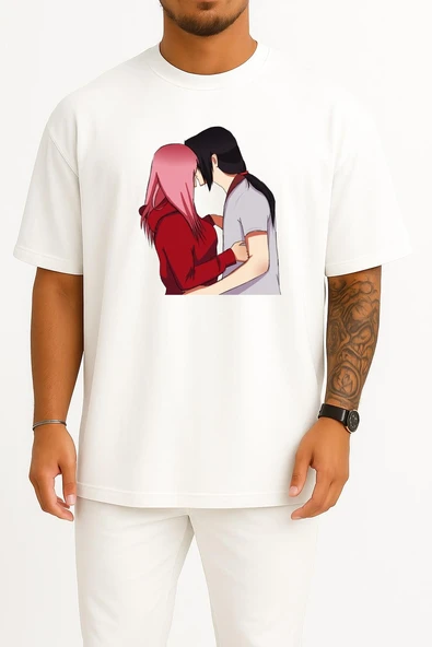 Oversize Sakura Haruno Itachi Uchiha Sasuke Uchiha Madara Uchiha Orochimaru Göğüs Tasarımlı Unisex T-Shirt - Resim 3