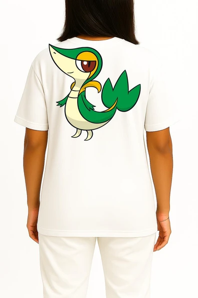 Oversize Snivy Cep ve Sırt Tasarımlı Unisex T-Shirt - Resim 4