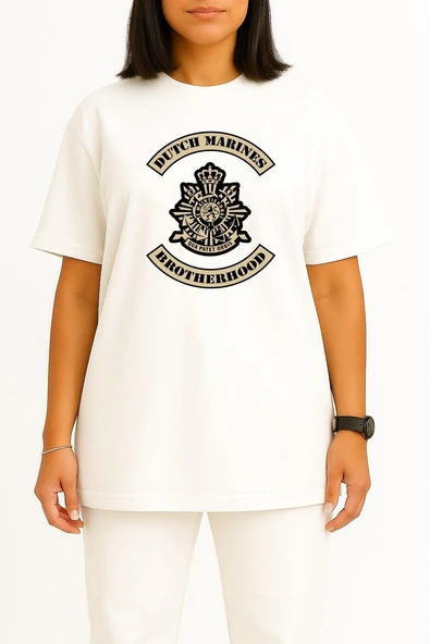 Oversize Hollanda Deniz Piyadeleri Göğüs Baskılı Unisex T-Shirt - Resim 5