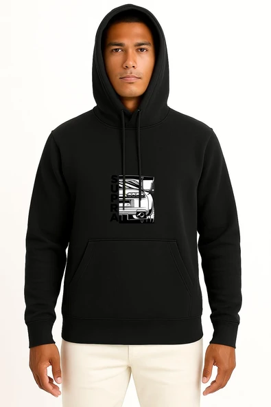 Kapüşonlu Toyota Supra Mk4 Göğüs Baskılı Unisex Sweatshirt - Resim 9