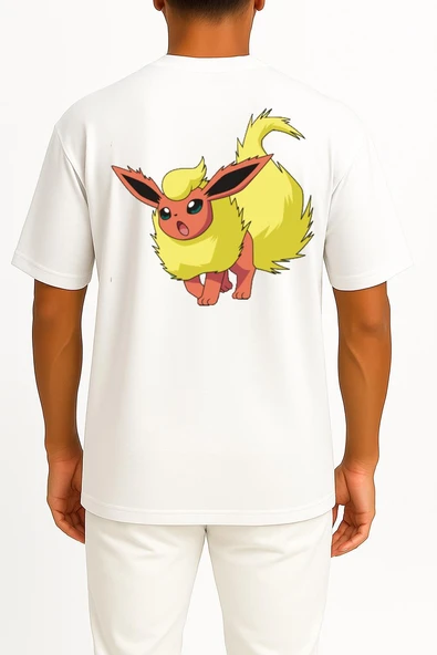 Oversize Flareon Cep ve Sırt Tasarımlı Unisex T-Shirt - Resim 12
