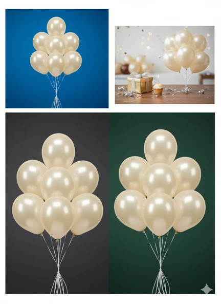 10 Adet Krem Parıltılı Metalik Balonlar ✨ Parti & Kutlama Paketi - Resim 6