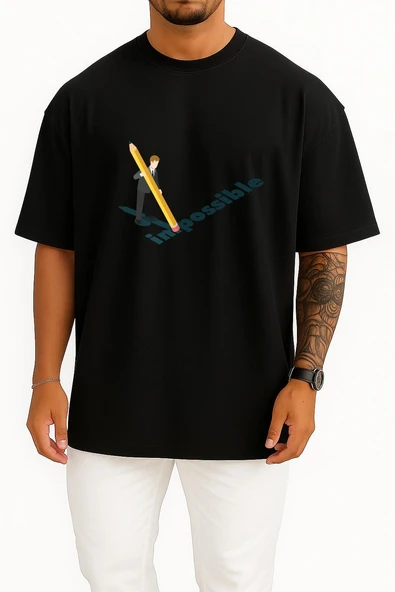 Oversize İmpossible - İmkansız Göğüs Tasarımlı Unisex T-Shirt - Resim 11