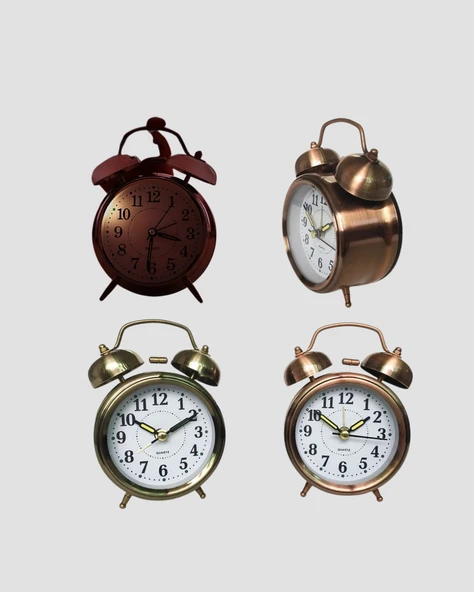 Nostaljik Büyük Boy Metal Masa Saati Bronz Kaplama ve Yüksek Sesli Alarm - Resim 2