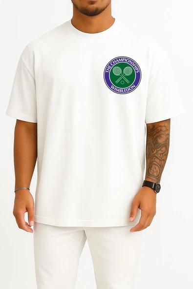 Oversize The Championships Wimbledon Cep Tasarımlı Unisex T-Shirt - Resim 3