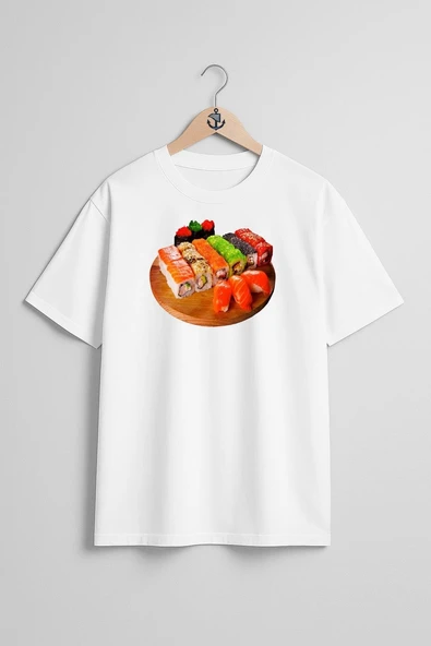 Oversize California Roll Sashimi Sushi Makizushi Unagi Göğüs Tasarımlı Unisex T-Shirt ürün görseli