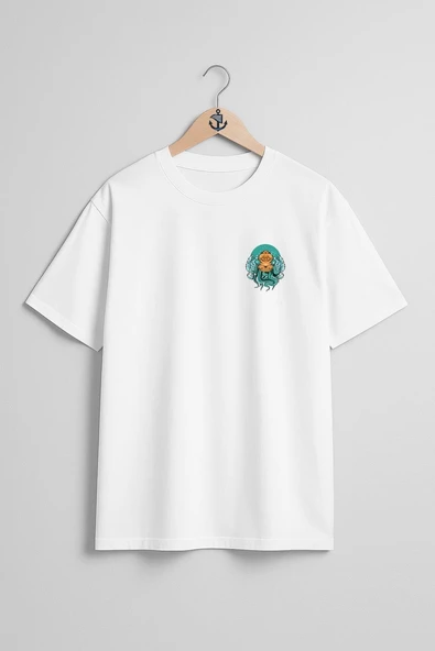 Oversize Dalgıç Octopus Diving With A Helmet Cep ve Sırt Tasarımlı Unisex T-Shirt - Resim 10