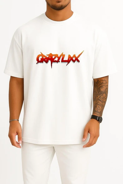 Oversize Logo Crazy Lixx Music Glam Metal Hard Göğüs Tasarımlı Unisex T-Shirt - Resim 3