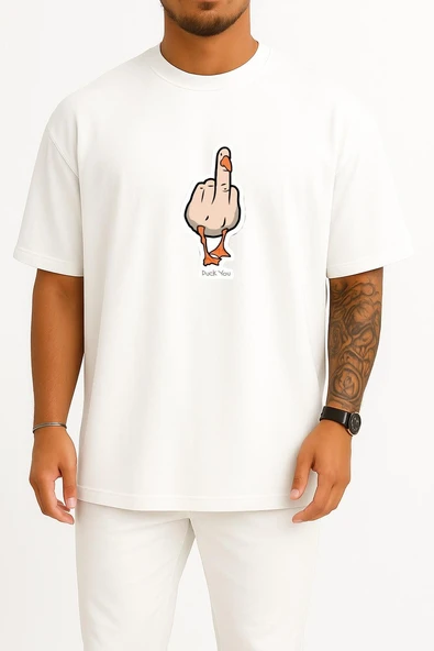 Oversize Duck You Göğüs Tasarımlı Unisex T-Shirt - Resim 7
