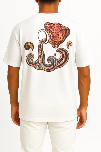 Oversize Kova Burç - Astroloji Cep ve Sırt Tasarımlı Unisex T-Shirt - Resim 7