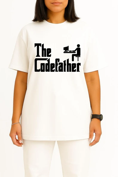 Oversize The Codefather - Bilgisayar Programcısı Göğüs Baskılı Unisex T-Shirt - Resim 5