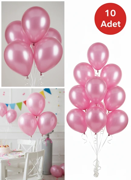 10 Adet Pembe Parıltılı Metalik Balonlar ✨ Parti & Kutlama Paketi ürün görseli 1