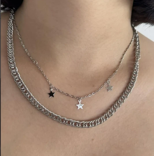 Gümüş Renk Yıldız Figürlü İkili Kolye ürün görseli 1