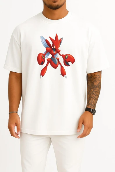 Oversize Pokémon Mystery Dungeon Explorers Of Darkness Time Scizor Pokémon Go Göğüs Tasarımlı Unisex T-Shirt - Resim 3