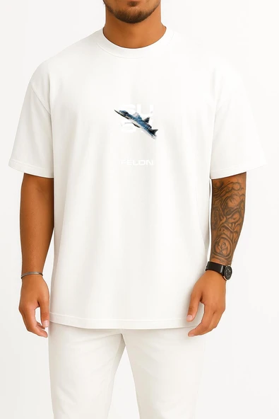 Oversize Sukhoi-Su57 Savaş Uçağı Göğüs Tasarımlı Unisex T-Shirt ürün görseli