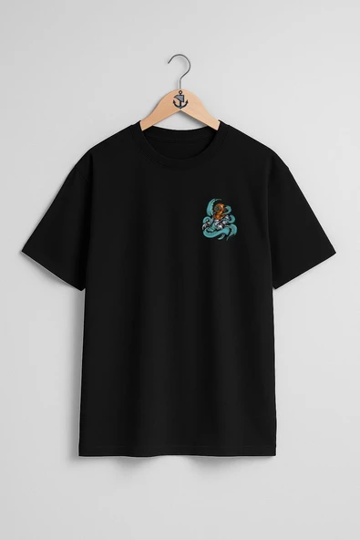 Oversize Diver Octopus Cep Tasarımlı Unisex T-Shirt - Resim 9