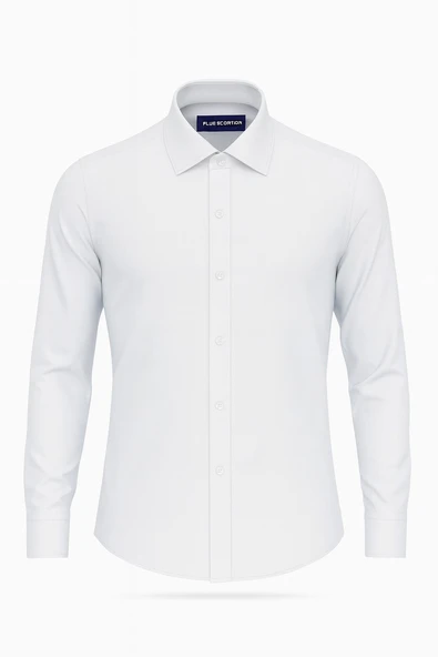 Erkek Beyaz/Mavi Slim Fit Gömlek – Plus Scorpion, Ofis & Günlük Şık Kombin, Ütü Gerektirmeyen - Resim 7