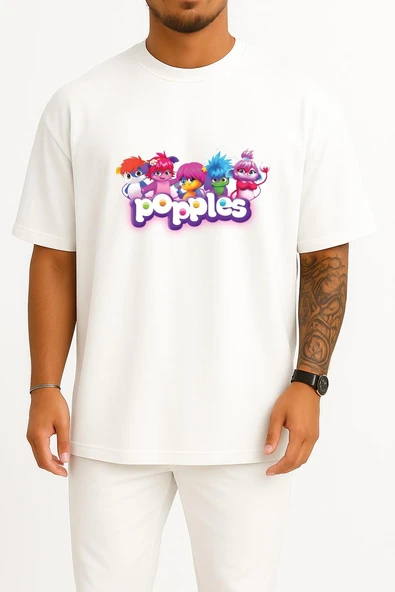 Oversize Popples Göğüs Tasarımlı Unisex T-Shirt ürün görseli