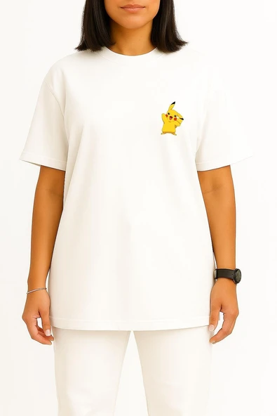 Oversize Pikachu Cep Baskılı Unisex T-Shirt - Resim 11