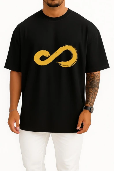 Oversize Infinite Infinitize K-Pop Infinity Symbol Inspirit Göğüs Tasarımlı Unisex T-Shirt - Resim 11