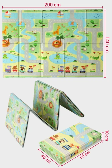Wellgro Oyun Matı, 200x130x1 cm Çift Taraflı Katlanır Oyun Halısı - Resim 4