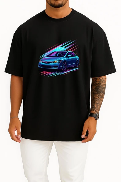 Oversize Honda Civic Fd6 Göğüs Tasarımlı Unisex T-Shirt - Resim 9