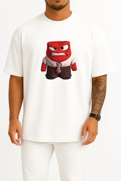 Oversize Riley Anger Emotion Pixar Fear Göğüs Tasarımlı Unisex T-Shirt - Resim 10