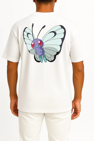 Oversize Butterfly Cep ve Sırt Tasarımlı Unisex T-Shirt - Resim 12
