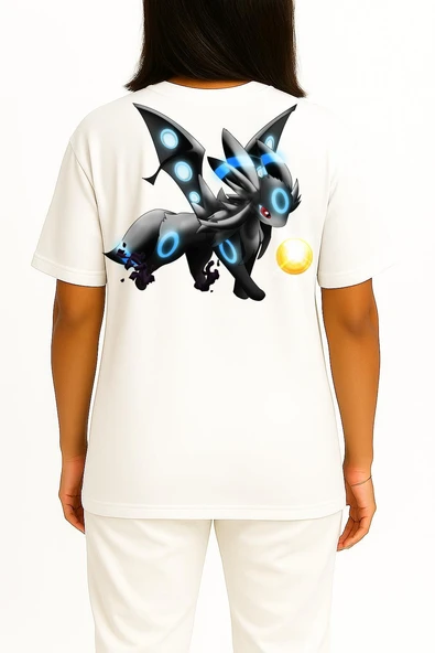 Oversize Umbreon Cep ve Sırt Tasarımlı Unisex T-Shirt - Resim 9