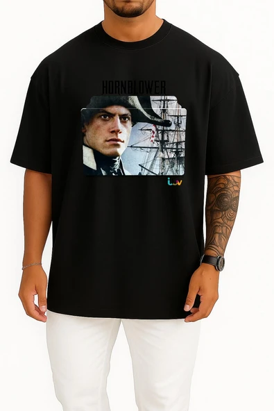 Oversize Hornblower Series And Season Folder İcons, Hornblower Göğüs Tasarımlı Unisex T-Shirt - Resim 9