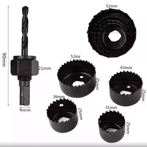 Zhltools 6 Parça Demir Ahşap Alçıpan Delme Buat Açma Seti - Resim 5