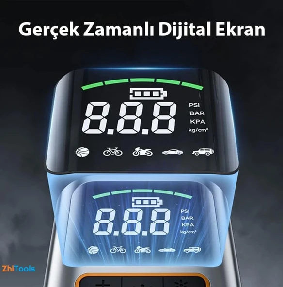 Zhltools ST-5528 Dijital Basınç Göstergeli Oto Lastik Şişirme Pompası Hava Kompresörü - Resim 6