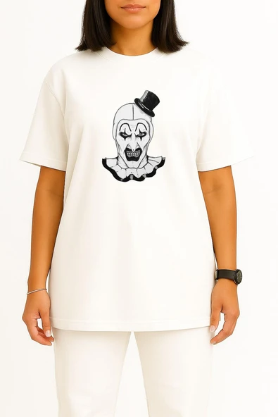 Oversize Terrifier Göğüs Baskılı Unisex T-Shirt - Resim 2
