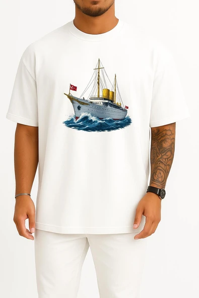 Oversize Tcg Savarona Göğüs Tasarımlı Unisex T-Shirt - Resim 3
