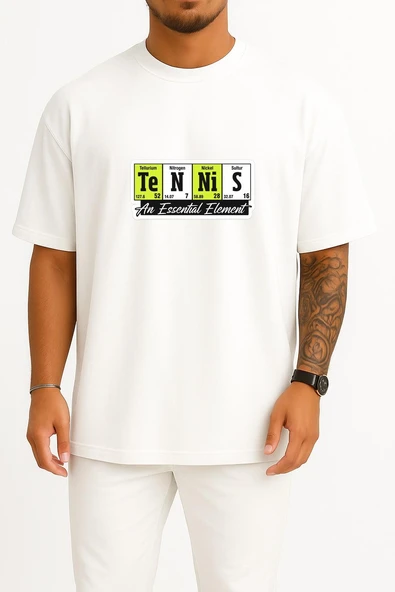 Oversize Kimya Elementler Tennis Nickel Nitrogen Sultur Göğüs Tasarımlı Unisex T-Shirt ürün görseli