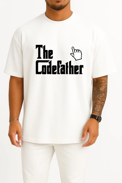 Oversize The Codefather - Bilgisayar Programcısı Göğüs Baskılı Unisex T-Shirt - Resim 7