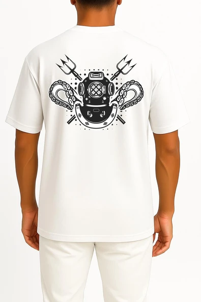 Oversize Dalgıç Başlığı Cep ve Sırt Tasarımlı Unisex T-Shirt - Resim 8