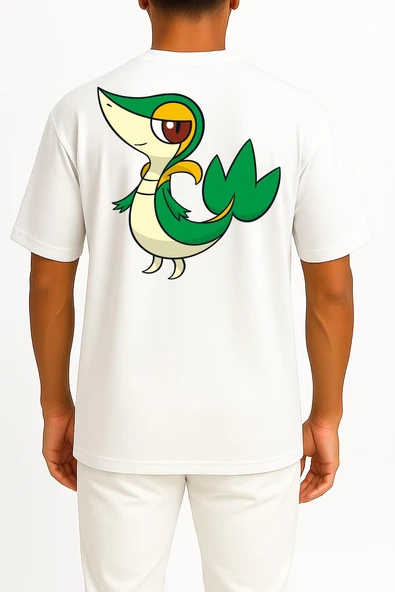 Oversize Snivy Cep ve Sırt Tasarımlı Unisex T-Shirt - Resim 7