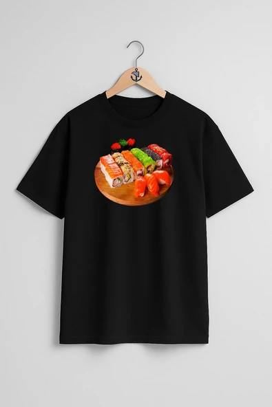 Oversize California Roll Sashimi Sushi Makizushi Unagi Göğüs Tasarımlı Unisex T-Shirt - Resim 11