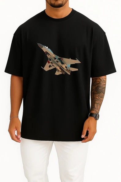 Oversize Sukhoi Su-30 Göğüs Tasarımlı Unisex T-Shirt - Resim 11