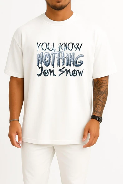Oversize Jon Snow Game Of Thrones Göğüs Tasarımlı Unisex T-Shirt - Resim 5