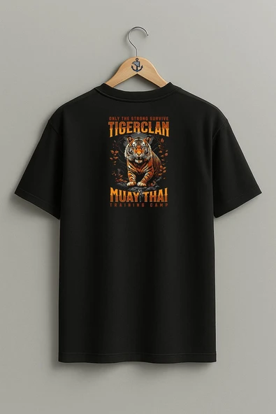 Oversize Muay Thai Kaplan Sporcu - Kopya Sırt Tasarımlı Unisex T-Shirt - Resim 11