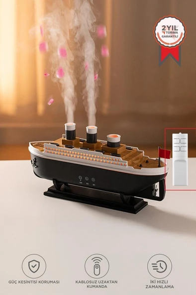 Torima H22 Siyah Gemi Tasarım Ultrasonik Hava Nemlendirici Kumandalı Ledli 250 ml Aroma Difüzör ürün görseli