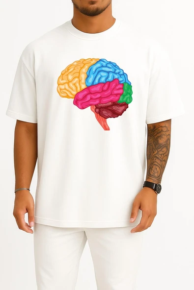 Oversize Human Brain Anatomy Göğüs Tasarımlı Unisex T-Shirt - Resim 3