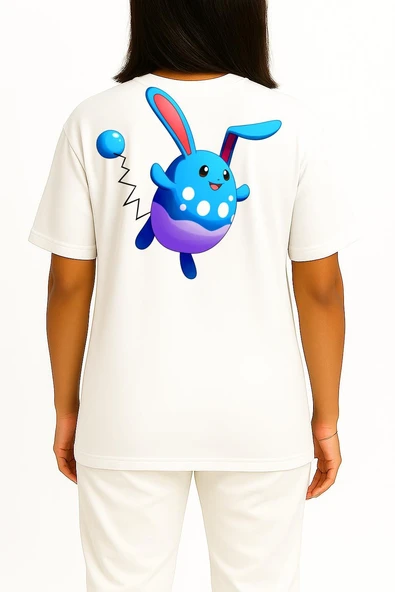 Oversize Azumarill Cep ve Sırt Tasarımlı Unisex T-Shirt - Resim 9