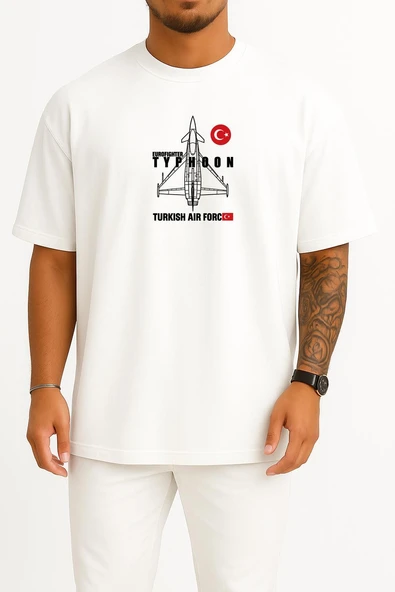 Oversize Eurofighter Typoon Turkish Göğüs Tasarımlı Unisex T-Shirt - Resim 7