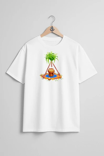 Oversize Şeker Kamışı Göğüs Tasarımlı Unisex T-Shirt ürün görseli