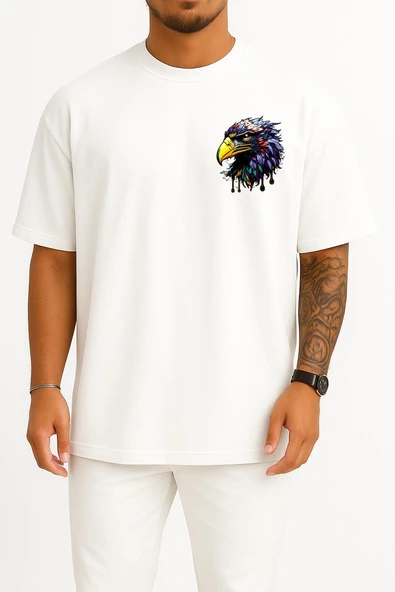 Oversize Illustration Of Eagle Head Cep Tasarımlı Unisex T-Shirt - Resim 5