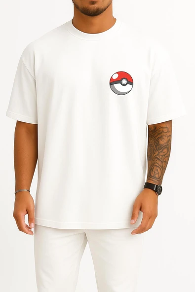 Oversize Magikarp Cep ve Sırt Tasarımlı Unisex T-Shirt - Resim 6
