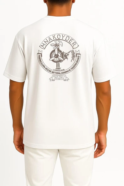 Oversize Mnakoyder Makinecilerin Derneği Cep ve Sırt Tasarımlı Unisex T-Shirt - Resim 5